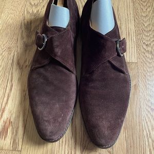 Elegant Paul Frederick Monk Strap Shoes in Quality Brown Suede